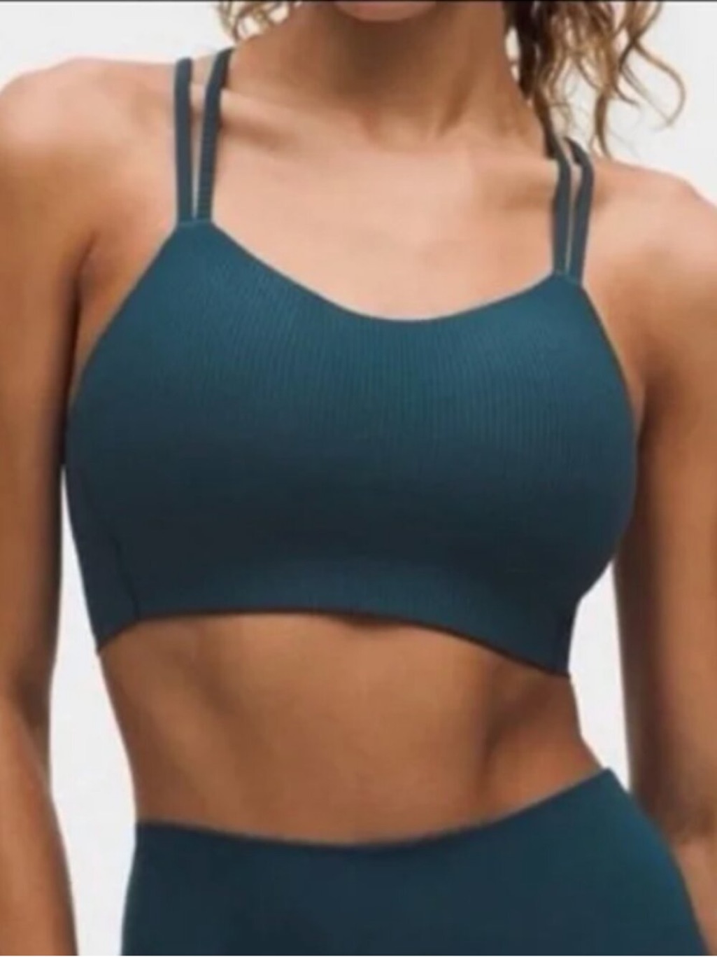 Lululemon Athletica Ribbed Double-Strap Sports Bra In Teal Green